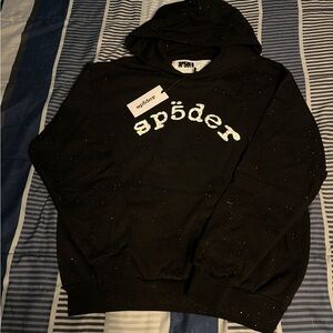 Spider vvs rhinestone Black Hoodie with White Logo